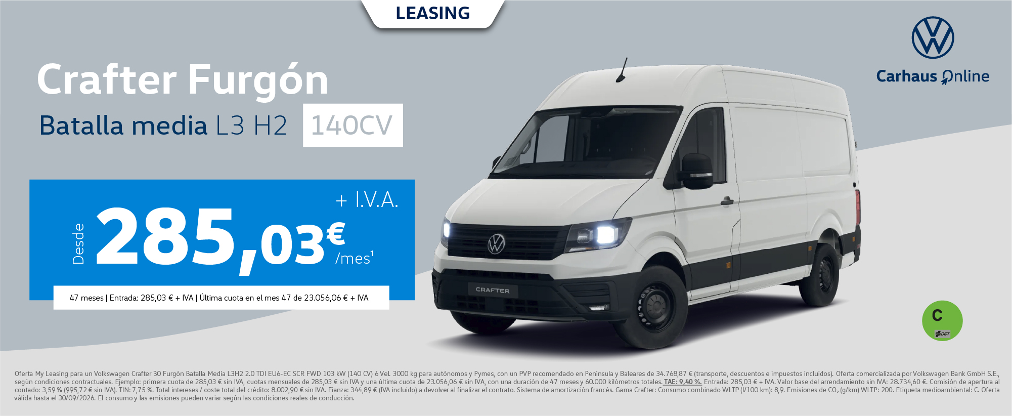 Volkswagen Crafter Furgón L3 H2 blanca